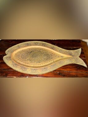 Ornate Brass Decorative Tray - Etched